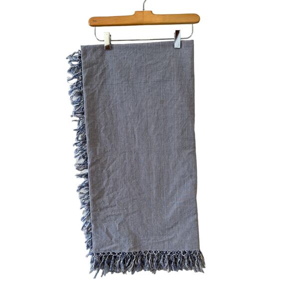 Preppy Blue and White Gingham Check Fringed Square Tablecloth - Picture 1 of 6
